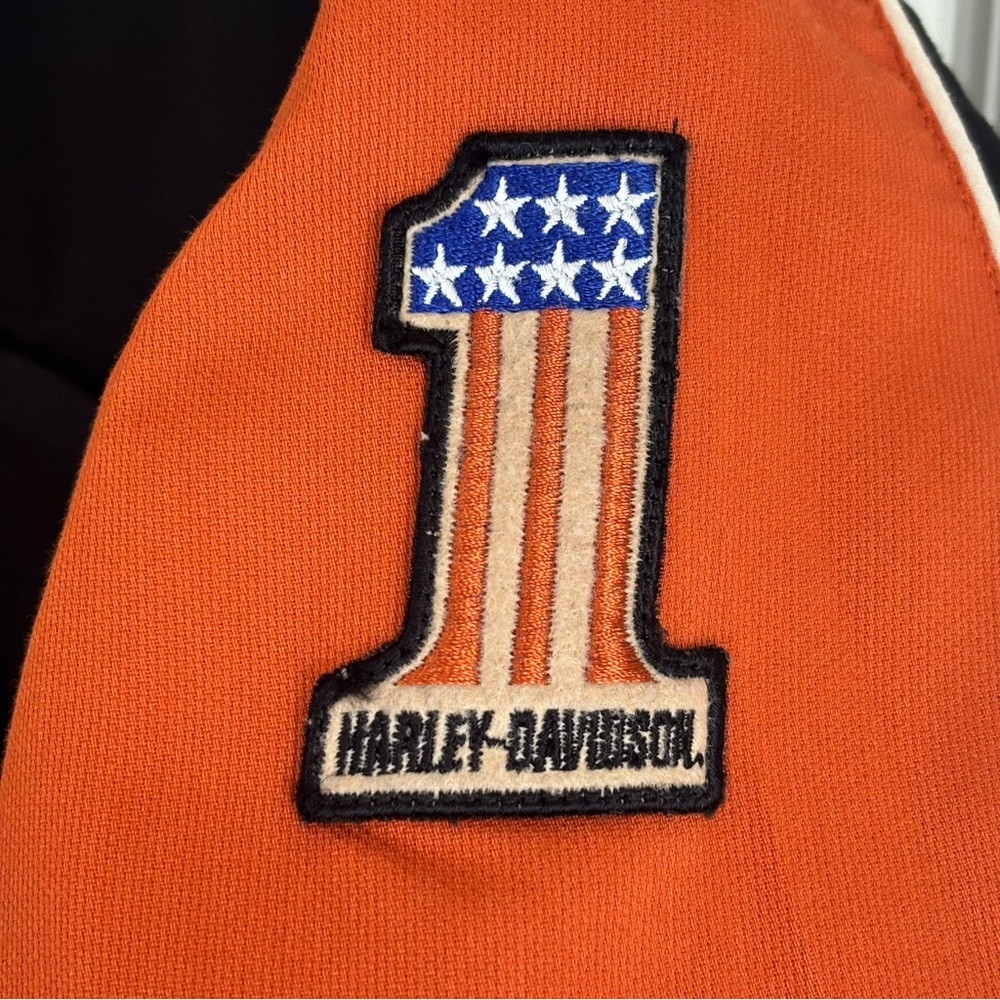 VTG HARLEY DAVIDSON Orange Black Mechanic Biker Shop Garage Sz XL Button Shirt - Picture 7 of 11